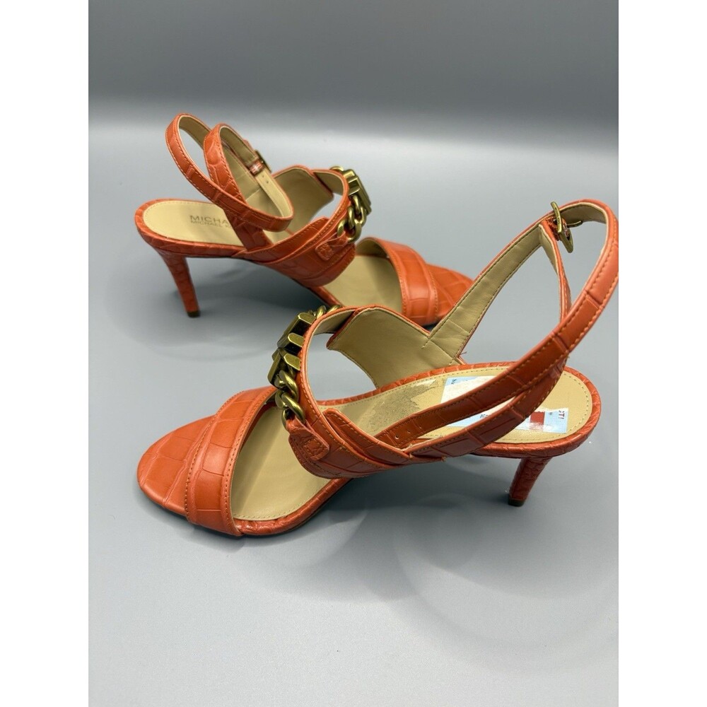 Women's MK Michael Kors Blaine Ankle-Strap MK Chain Sandals Orange Spice Size7.5 - Picture 3 of 5